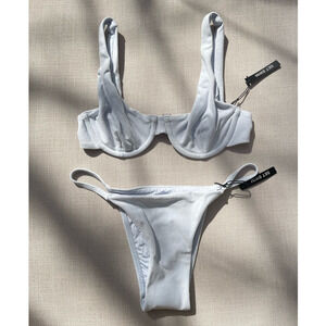 SET Active | NWT Blue French Terry Bralette S + String Bikini Bottom M